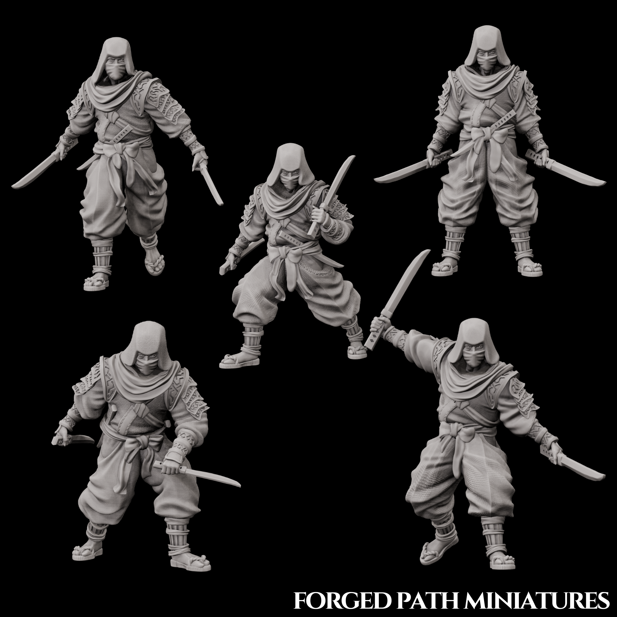 Japanese Ronin Ninja – 5 Dual-Sword Assassins | Bushido STL Miniatures